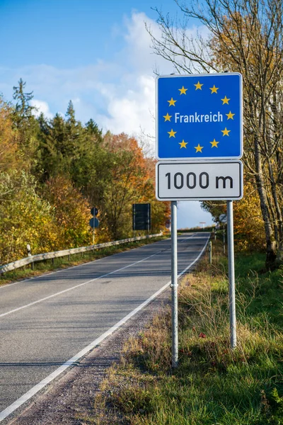 Sign Indicating French Border German — Stock Photo, Image