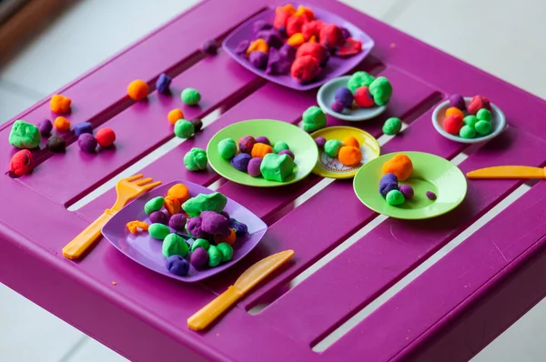 Little Girl Playing Modeling Clay — Stock Photo, Image