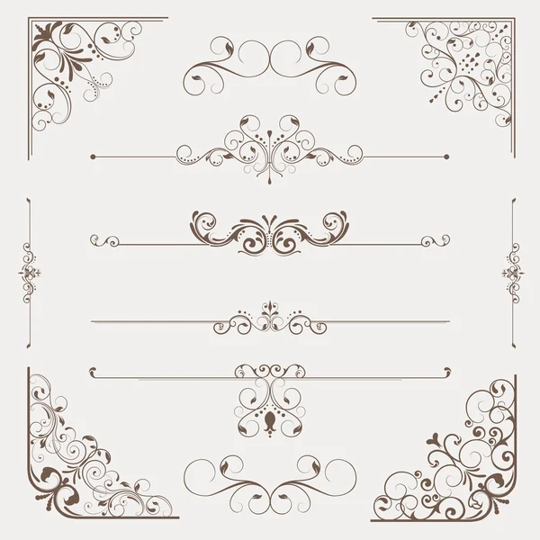 Kaligrafi retro öğeler, köşeler ve sayfa bölücüler.