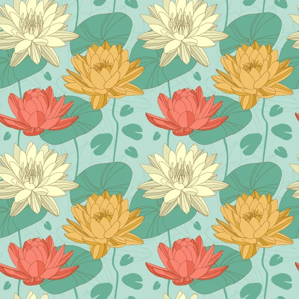 Lotus flowers in seamless pattern — Stock Vector