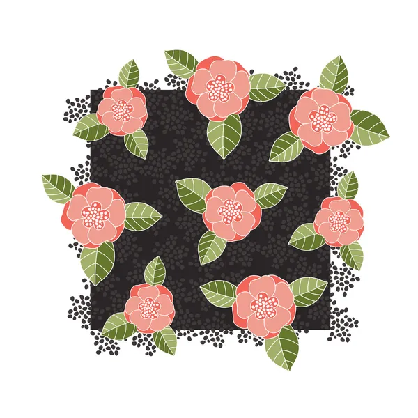 Pink roses on a dark square — Stock Vector