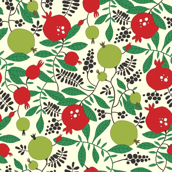 Seamless pattern of pomegranate and apple tree — Stock Vector