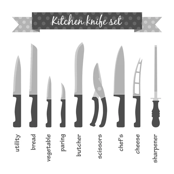 Types of kitchen knives set — Stock Vector