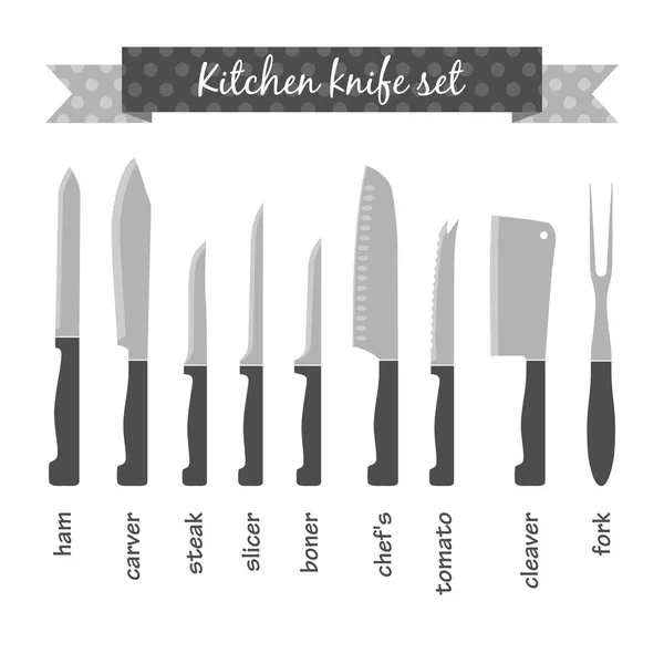 Types of kitchen knives set — Stock Vector