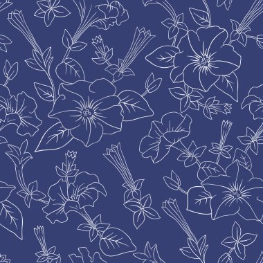 Mavi çiçekli, pürüzsüz desen