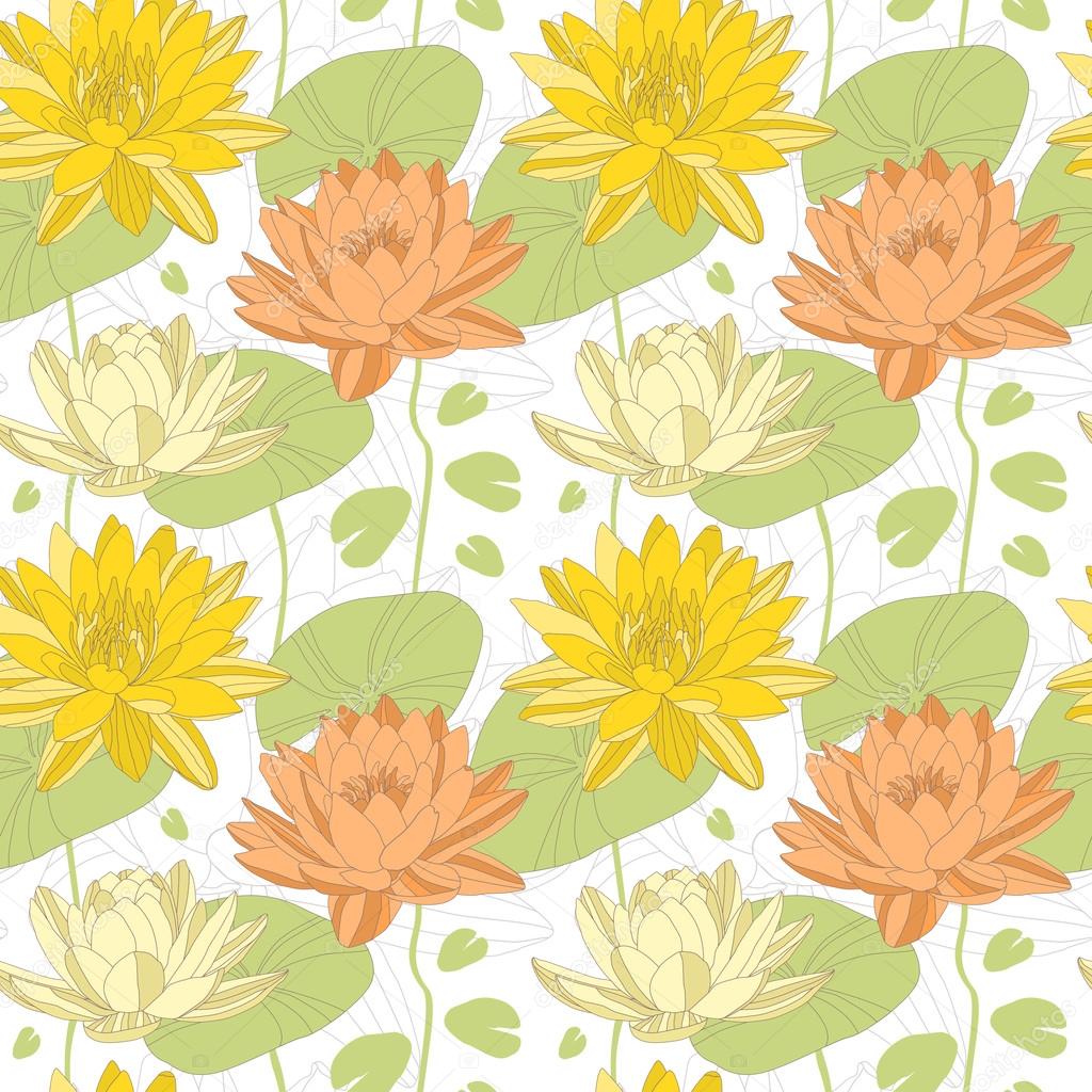 Lotus flowers in seamless pattern