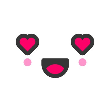Aşk kawaii sevimli duygu yüz, emoticon vektör simgesi