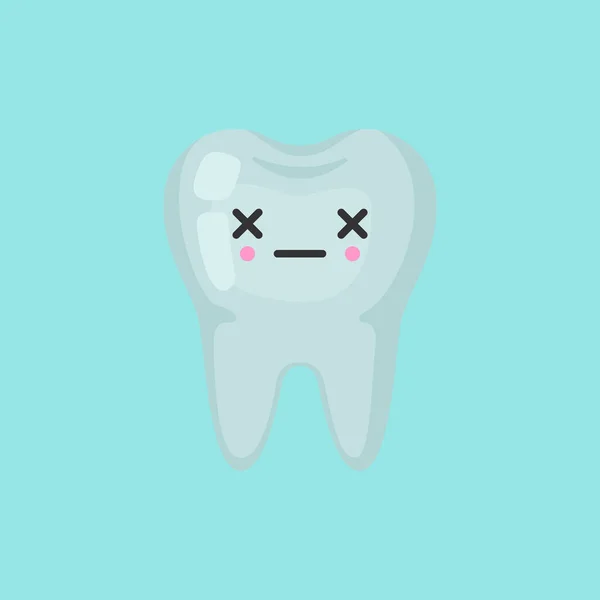 감성적 인 얼굴에 귀여운 색깔의 벡터 아이콘 그림을 가진 죽은 치아 — 스톡 벡터