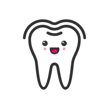 Shining protected tooth with emotional face, cute vector icon illustration
