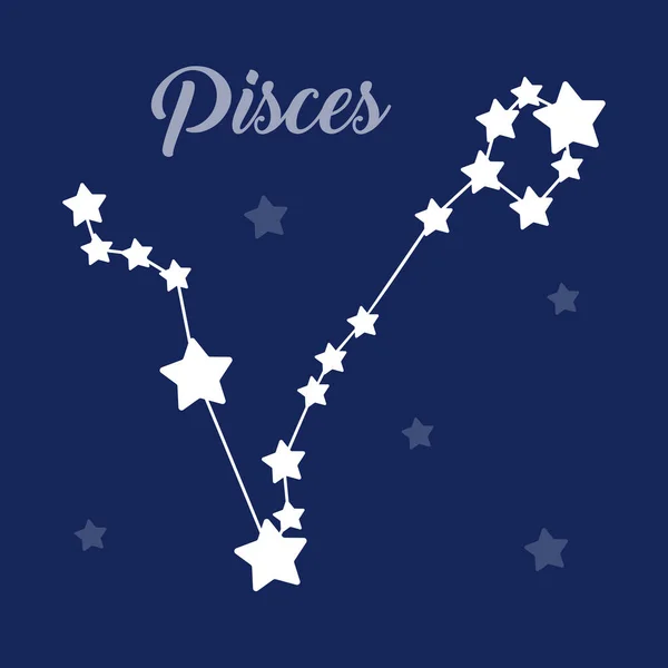 Pisces sign constellation vector icon on dark background — Stok Vektör