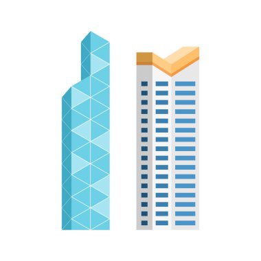 Modern şehir gökdelen binaları, izole vektör düz çizgi film seti