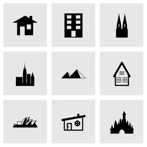 Vector black buildings icons set — Stock Vector