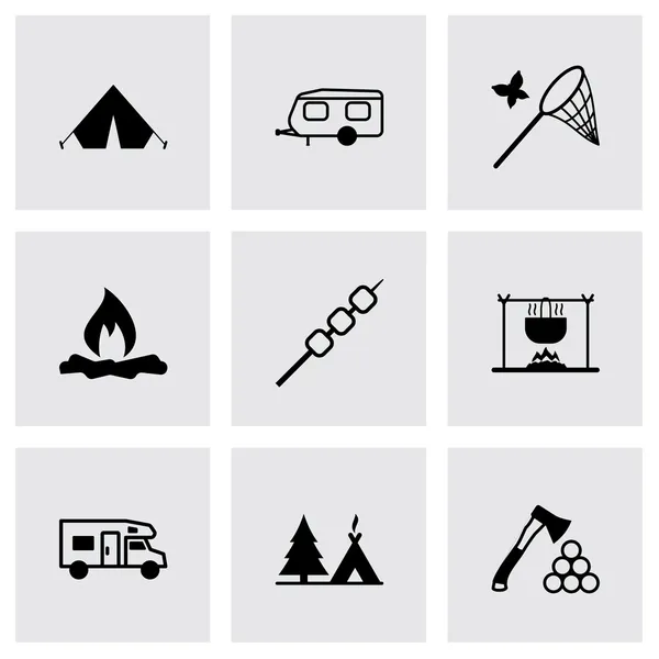 Vector black camping icons set — Stock Vector