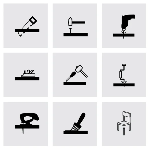 Vector black carpentry icons set — Stock Vector