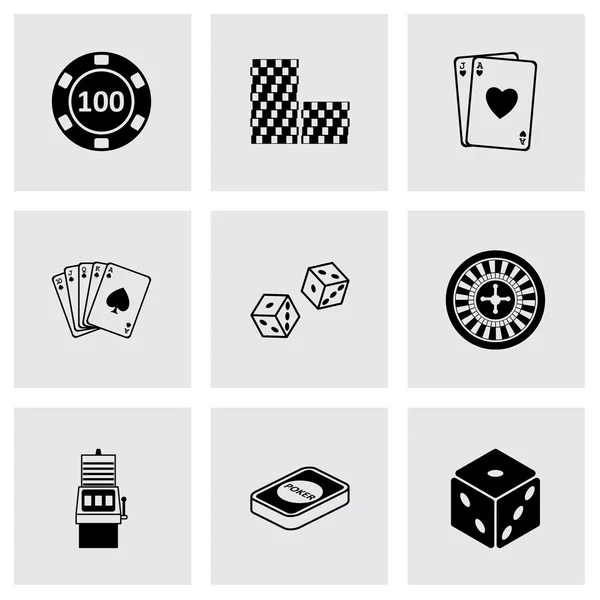 Vector black casino icons set — Stock Vector