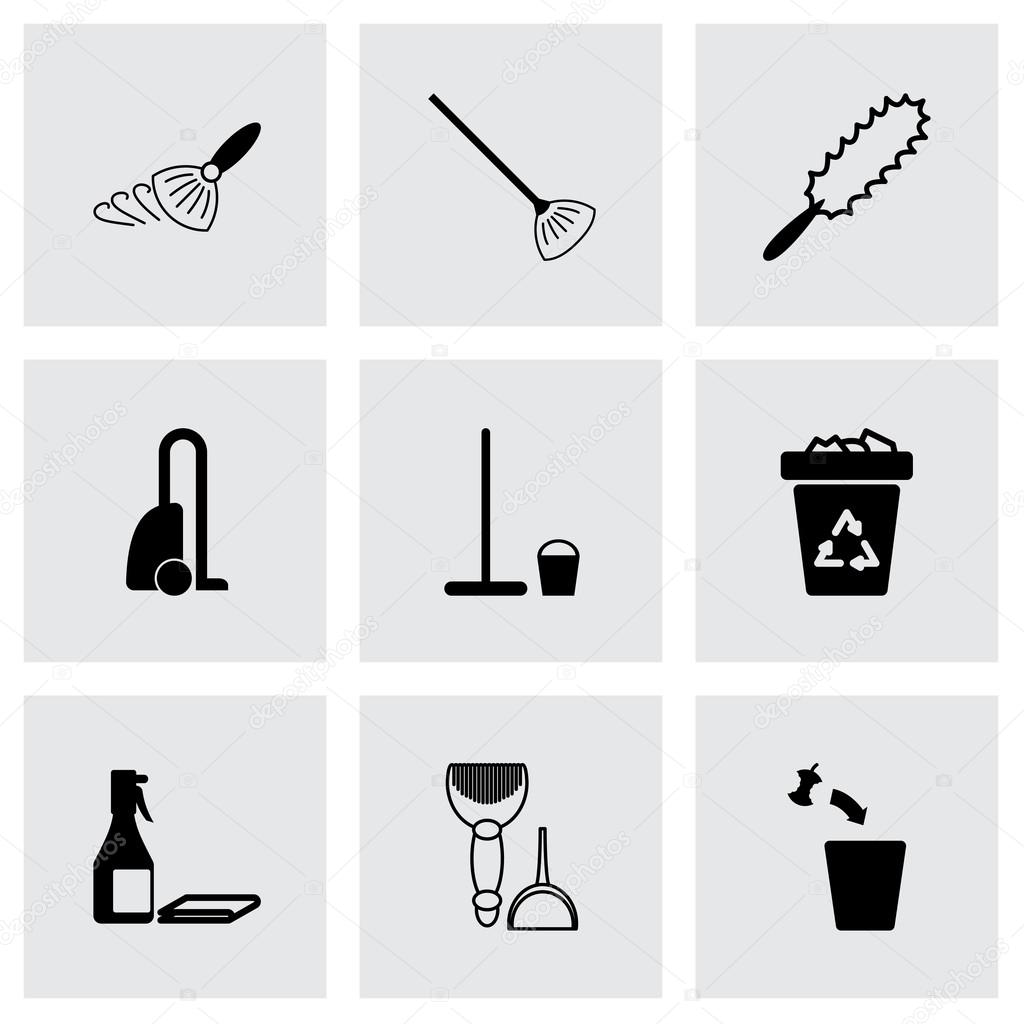 Vector black cleaning icons set