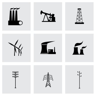 siyah vektör energeticsl Icons set