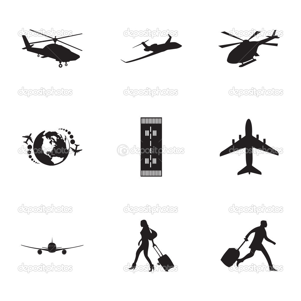 Vector black airport icons set