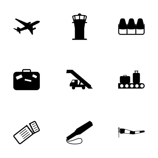 Vektor svart flygplats ikoner set — Stock vektor