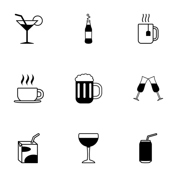 Vector black beverages icons set — Stock Vector