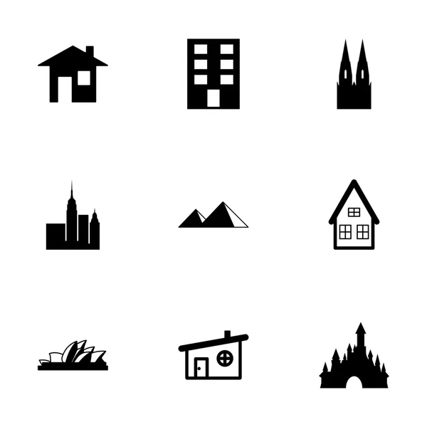 Conjunto de iconos de edificios negros vectoriales — Archivo Imágenes Vectoriales