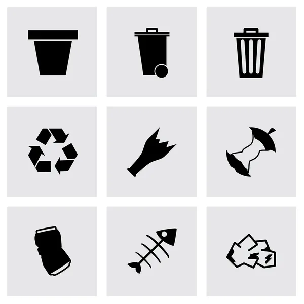 Vector zwarte vuilnis icons set — Stockvector