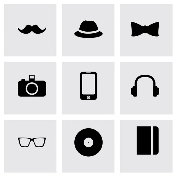 Vector black hipster icons set — Stock Vector