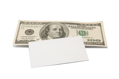 banknotlar. bir dolar ve 100 dolarlık banknotlar. banknot yanındaki kartvizit.