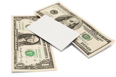 banknotlar. bir dolar ve 100 dolarlık banknotlar. banknot yanındaki kartvizit.