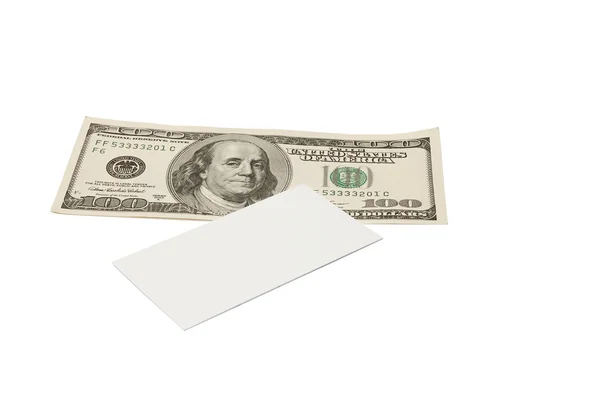 Τραπεζογραμμάτια. ένα δολάριο και εκατό δολαρίων λογαριασμούς. επαγγελματική κάρτα δίπλα τραπεζογραμματίων. — Φωτογραφία Αρχείου