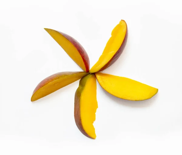 Bovenaanzicht Plakjes Vers Mangofruit Liggen Vorm Van Een Ster Bloem — Stockfoto