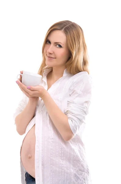 Mujer embarazada con taza de té — Foto de Stock