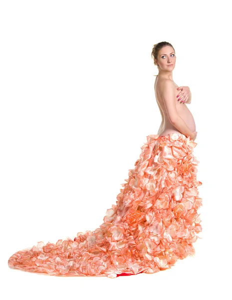 时尚美丽怀孕在豪华的裙子 — 图库照片