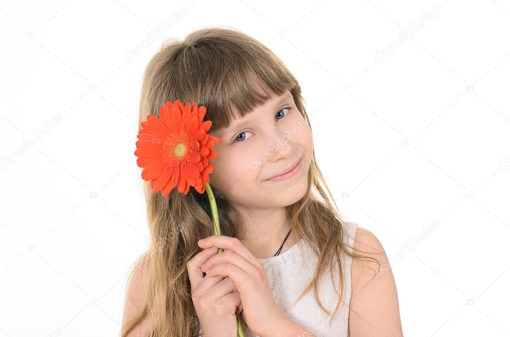 Pretty girl with flowers for mom