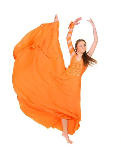 Girl dancer in flying dress — Stock Photo, Image