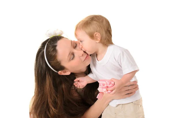 Mother kissing her little son — Stock Photo, Image