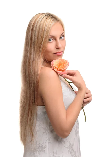 Retrato de menina bonito com flor — Fotografia de Stock