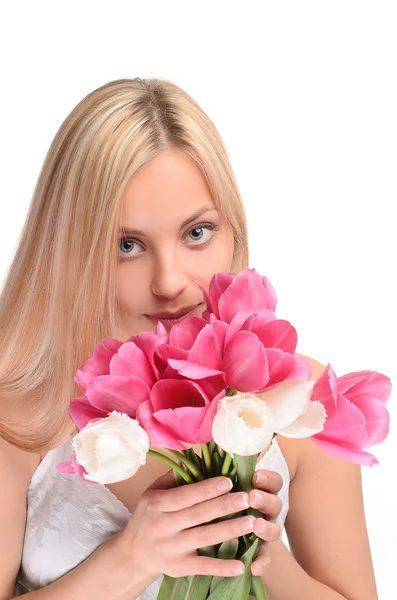 Chica con ramo de flores — Foto de Stock