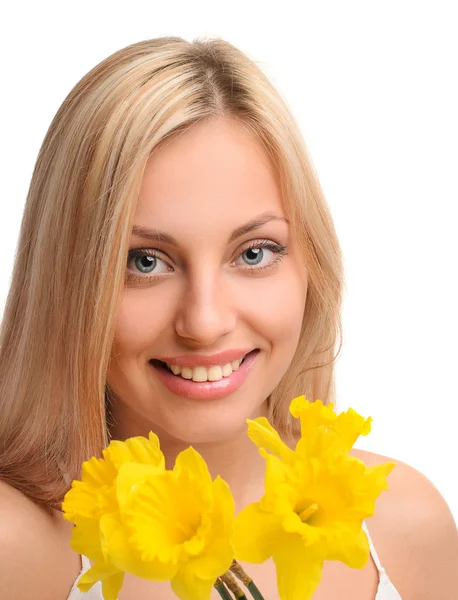 Girl with bouquet of flowers — Stock Photo, Image