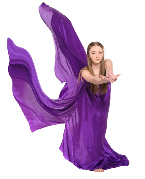 Girl dancer in flying dress — Stock Photo, Image