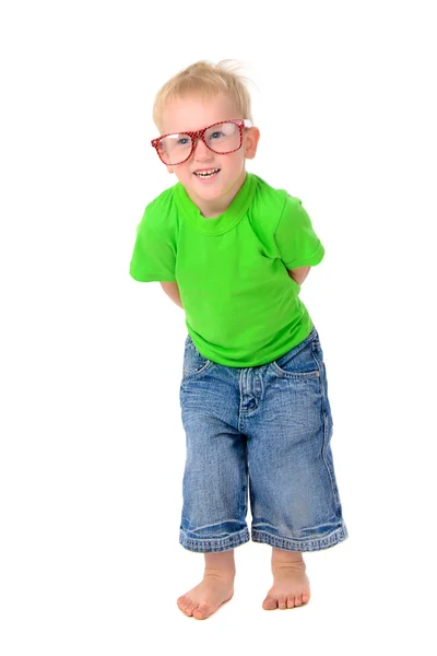 Funny boy with glasses in green shirt — Stock Photo, Image