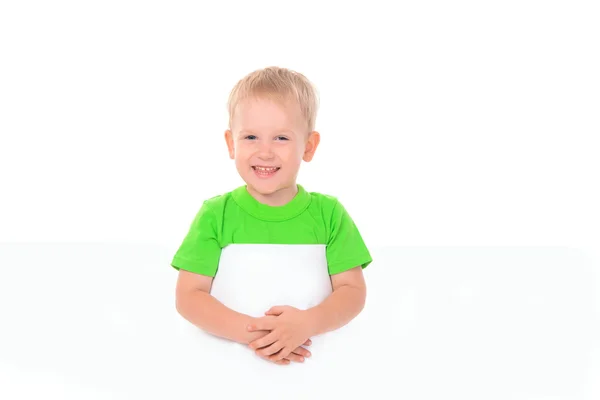 Little boy behind white board — Stock Photo, Image