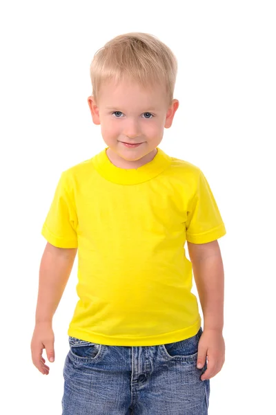 Portræt af fashionable lille dreng i gul skjorte - Stock-foto