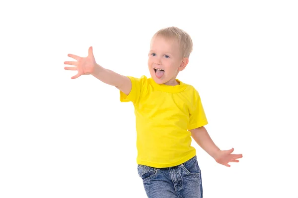 Portrait of fashionable little boy in yellow shirt — Stock Photo, Image