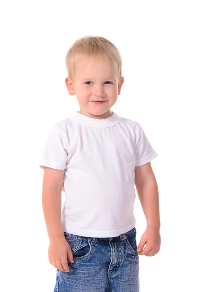 Portret modny chłopczyk w białej koszuli — Zdjęcie stockowe