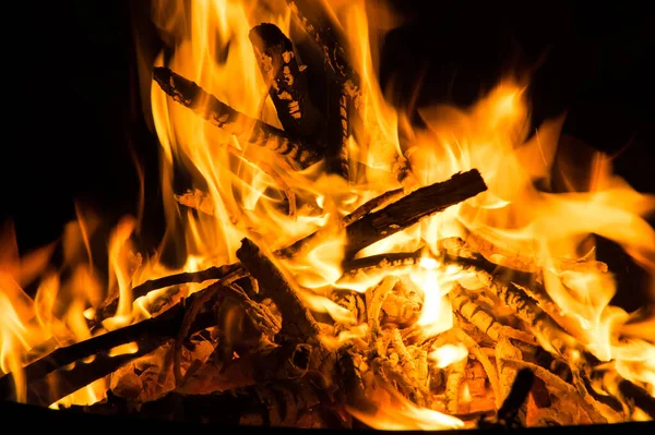 Yangın kasesinde büyüleyici alevler, yanan kamp ateşi.