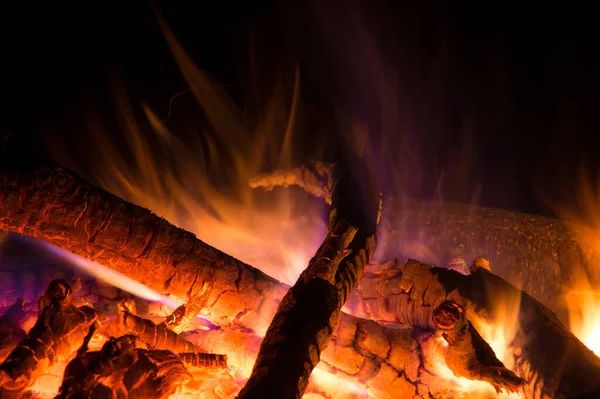 Yangın kasesinde büyüleyici alevler, yanan kamp ateşi.