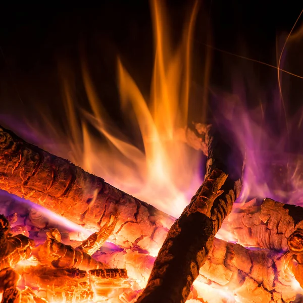 Yangın kasesinde büyüleyici alevler, yanan kamp ateşi.