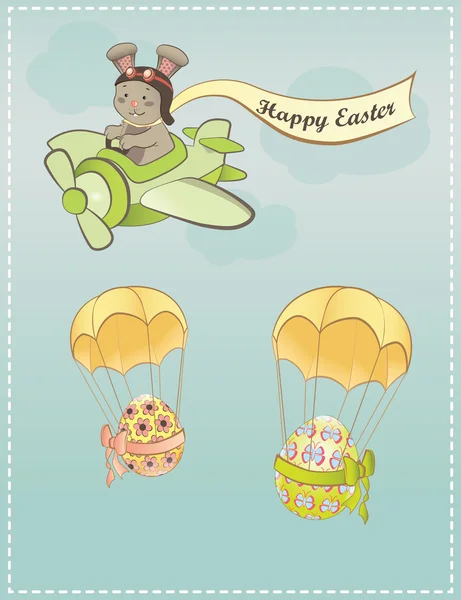 Conejo de Pascua en el avión — Archivo Imágenes Vectoriales