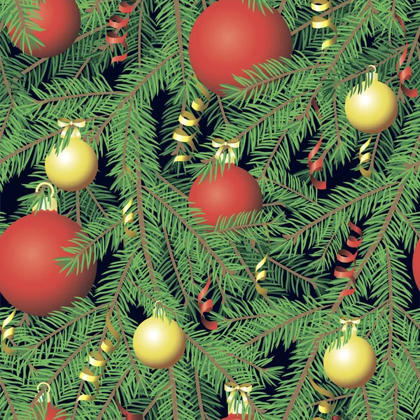 Julen Sömlös Horisontell Ram Träd Grenar Med Röda Och Guld — Stock vektor